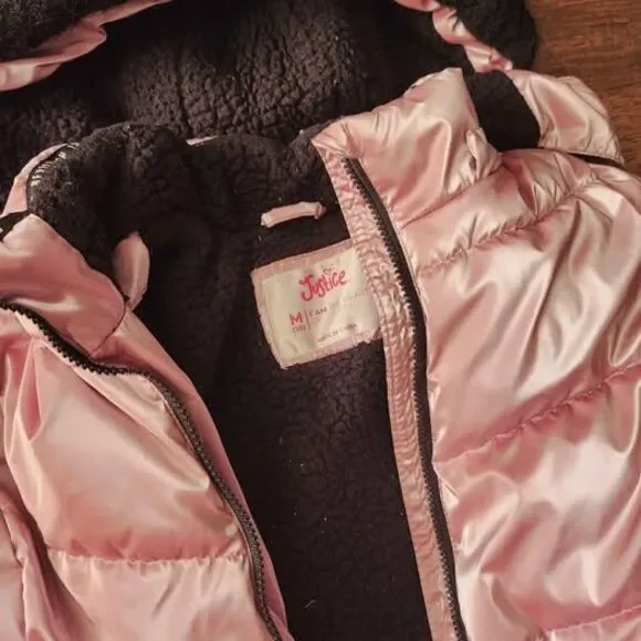Girls 10/12 Justice pink iridescent puffer jacket - Picture 2 of 7